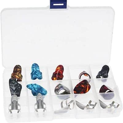 15pcs Finger Pick Metal Thumb Pick Set Guitar Picks with 15 Grid Case Storage Box image 2