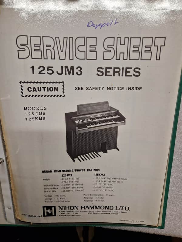 Hammond 125JM3 Series Service Sheet Service Manual image 1