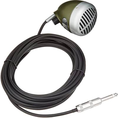 Shure 520DX "Green Bullet" Dynamic Microphone for Blues Harmonica Players, Omnidirectional Pick-up Pattern, Volume Control Knob, Attached Cable with 1/4-inch Plug, Rugged Green/Chrome Die-cast Casing image 1
