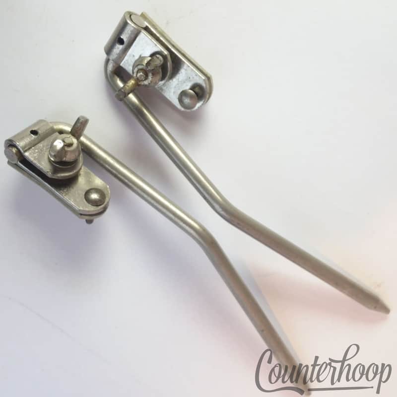 *Ludwig 2x Folding Bass Drum Spurs+Mounts Nickel Gull-Wing Vintage 50 WFL USA* image 1