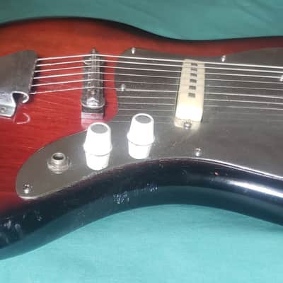 Vintage 60s Japan Teisco Bobcat Solid Single Coil Electric Guitar Red Black image 4