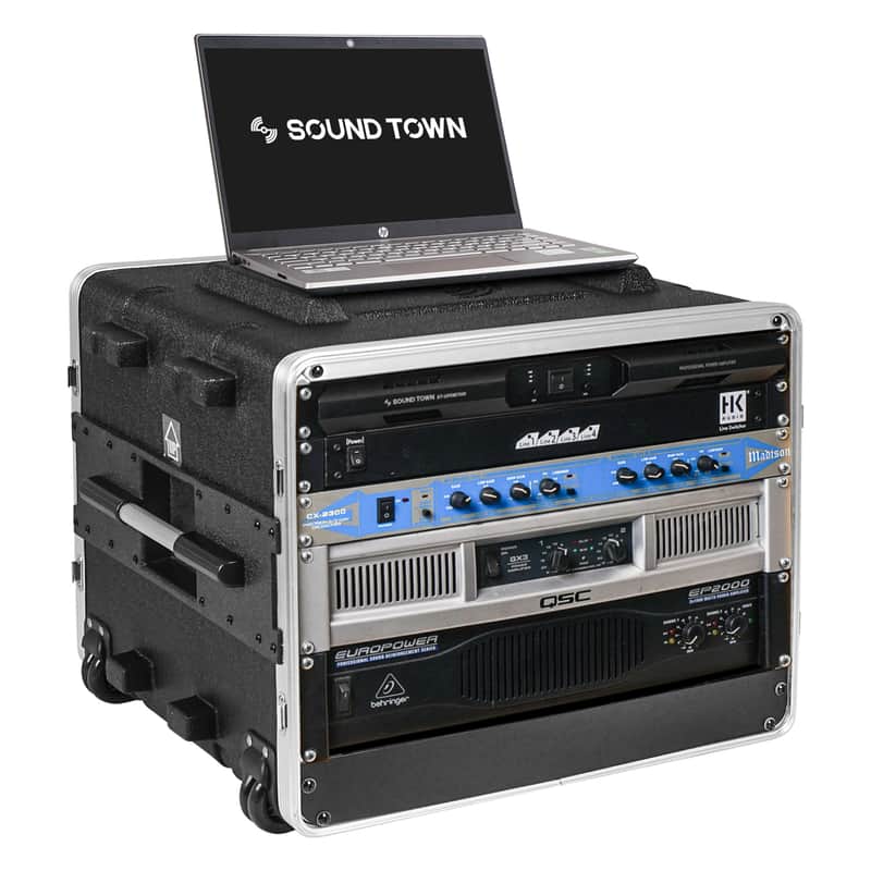 STRC-A8UT | Lightweight and Compact 8U PA DJ ABS Road Case w/ 7U Rack Space, 19” Depth, Retractable Handle, Wheels and Heavy-Duty Latches image 1