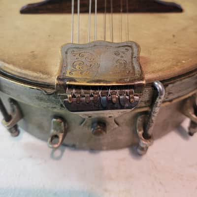 C. Bruno & Son Mandolin Banjo Vintage 8 string original 17 bracket Circa 1910 - 1920 - Original friction tuners, Original Calf skin head, 8 string, 17 brackets, straight neck, fair condition with wear consistent with age image 3