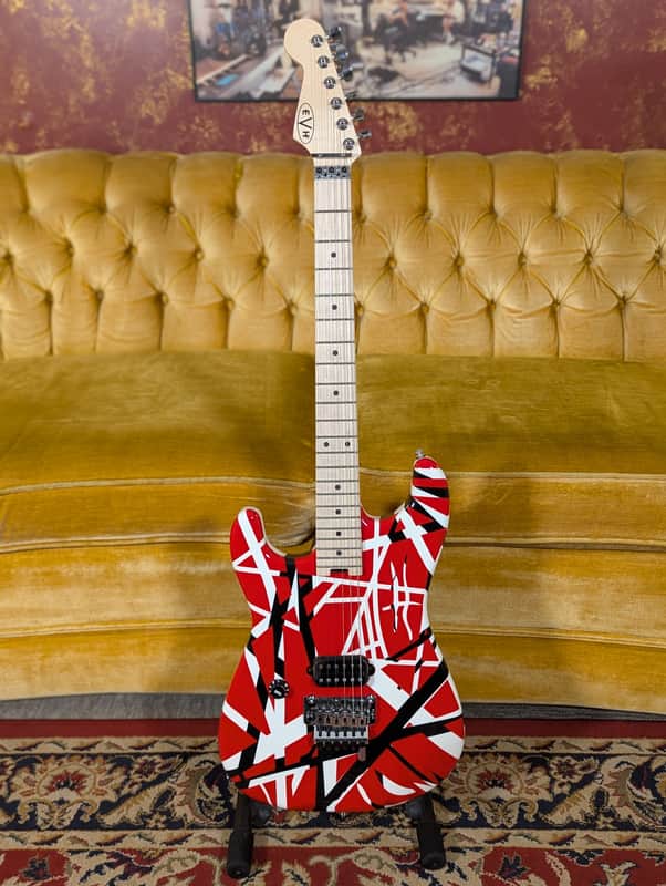 EVH Striped Series Left Handed Electric Guitar - Red, Black and White Stripes image 1