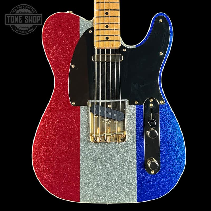 Used 2024 Fender Buck Owens Signature Tele Red/Silver/Blue Sparkle w/Case TSU24168