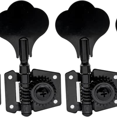 Musiclily Basic 4-in-line 24:1 Ratio Open Gear Machine Heads Tuners Tuning Pegs Keys with Clover Button for Electric Bass, Black image 1