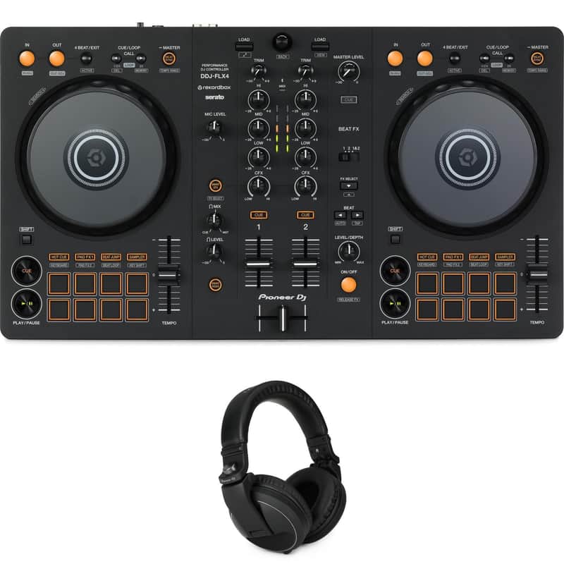 Pioneer DJ DDJ-FLX4 2-deck Rekordbox and Serato DJ Controller with Headphones - Graphite image 1