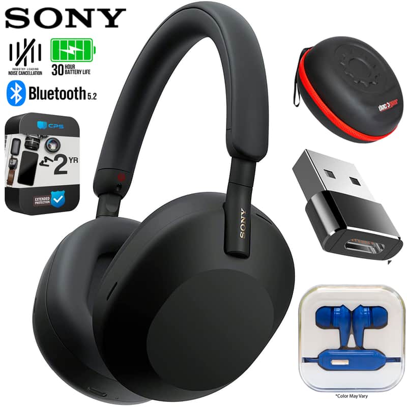 Sony WH-1000XM5 Wireless Noise Canceling Headphones, Black w/ 2YR Warranty Bundle image 1