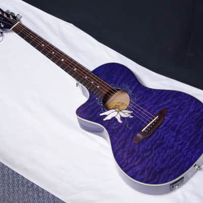 LUNA Flora PassionFlower LEFT HANDED acoustic electric parlor GUITAR - Trans Purple - LEFTY w/ Bag image 2