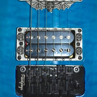 2000's Jackson JS Skulls Series Dinky JS32 DKA Archtop Guitar in Transparent Tiger Blue, w/ New Dunlop Straploks, New Skull Hardware, & Nice ABS Hardshell Case image 6