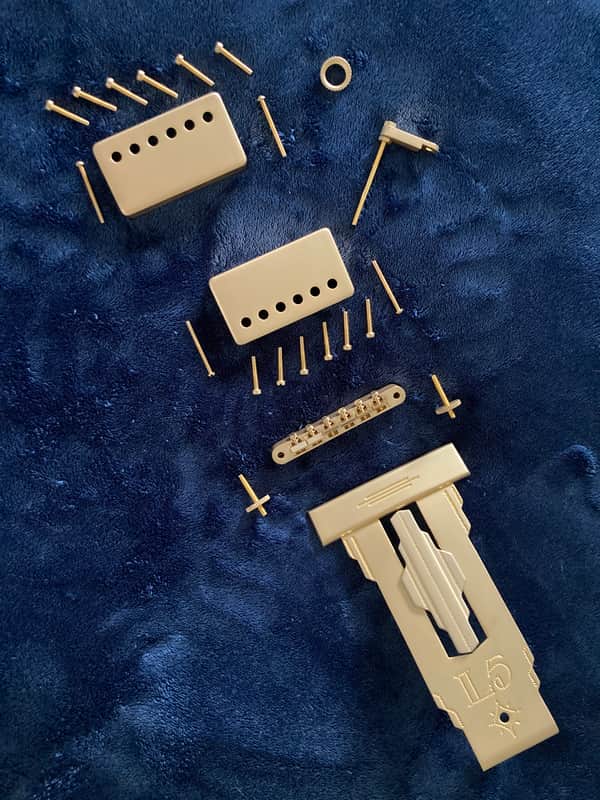Gibson-OEM-Exclusive L-5 “Satin” Gold Plated brass Tailpiece with matching Satin Gold  parts package. image 1