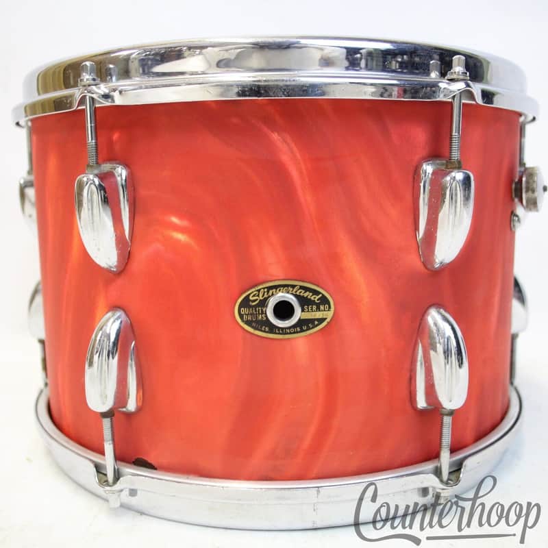 Slingerland 12x8"Red Satin Flame Pearl COB Brass Tom Drum Vintage 60s Sound King image 1