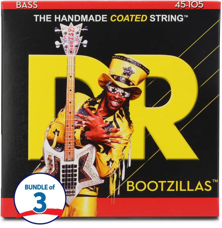 DR Strings BZ-45 Bootzillas Clear-coated Stainless Steel Bass Guitar Strings (3 Pack) - .045-.105 Medium image 1