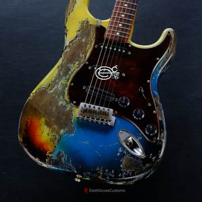 Fender Stratocaster Pelham Blue over Yellow/Sunburst Heavy Aged Relic by East Gloves Customs (RARE) image 2