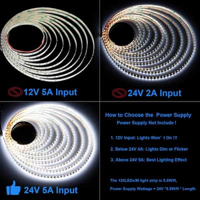 24V Led Strip Lights Daylight White 6000K 366Lm/Ft Bright, Ul Listed Premium 16.4Ft Cri 90+ 600Leds Smd 2835 6000Lm Indoor Tape Light For Bedroom, Under Cabinet, Shelf, Stair image 6