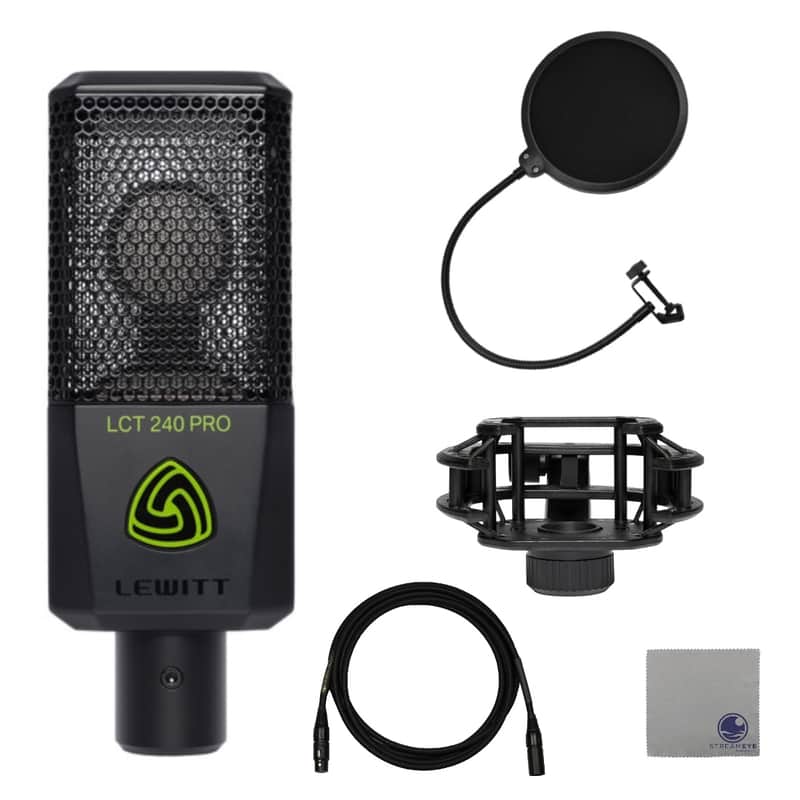 Lewitt LCT-240 Pro Cardioid Condenser Microphone with Lewitt LCT-40-SH Microphone Shock Mount, Gator Microphone Pop Filter, Professional Grade XLR Cable and StreamEye Polishing Cloth image 1