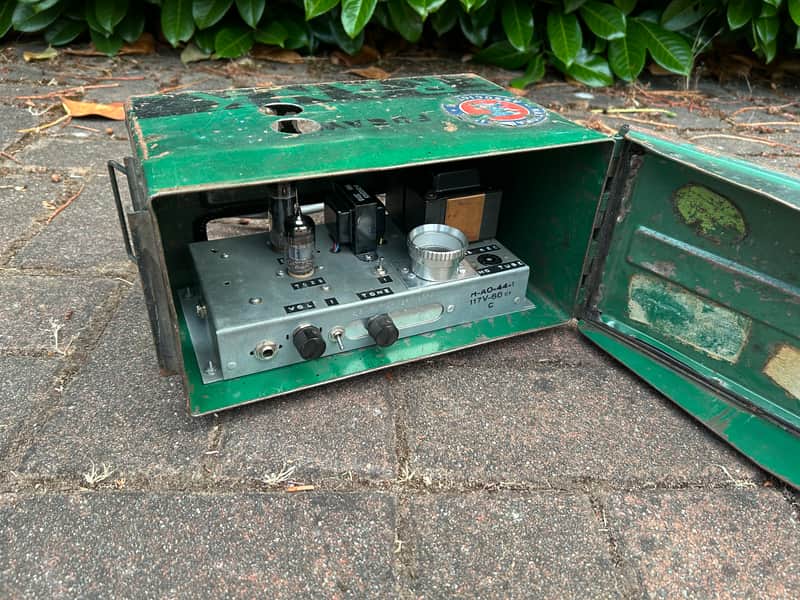 Bell & Howell Moviola URS SE el84 tube amp Filmosound 385 knobs & Lens in Ammo Can image 1
