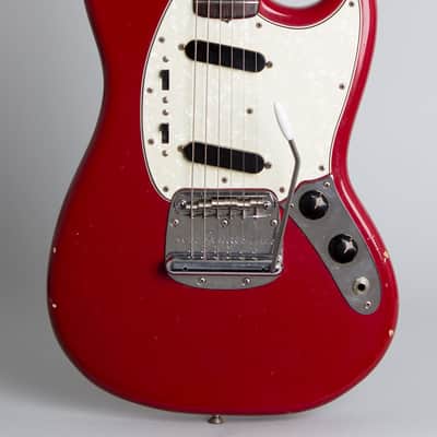 Fender  Mustang Solid Body Electric Guitar (1966), ser. #128090, original grey hard shell case. image 3