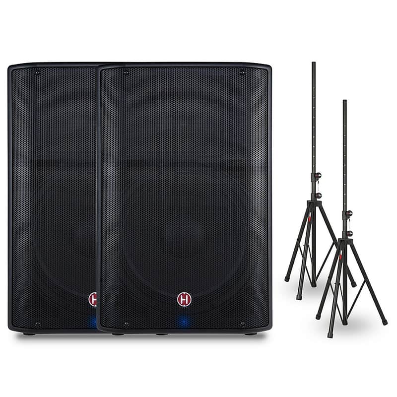 Harbinger Package with VARI V2212 600W 12" Powered Loudspeakers and Stands image 1