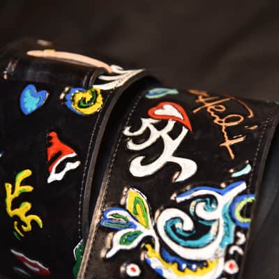 Guitar Leather strap "Jimi Hendrix flying V" 3.5" strap all custom hand made image 13