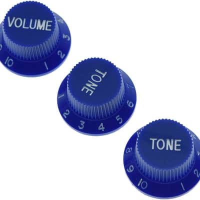 Set of 3 Blue w/White Number ST Strat Style Guitar Knob Volume Tone Knobs image 1