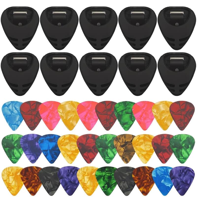40 Pcs Guitar Accessories, 30 Guitar Picks And 10 Pick Holder On Guitar, 0.5, 0.75, 1.0 Mm image 1
