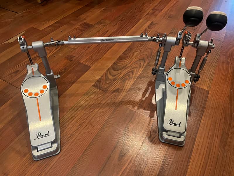 Pearl P932 Demonator Longboard Chain-Drive Double Bass Drum Pedal 2010s - Chrome / Orange image 1