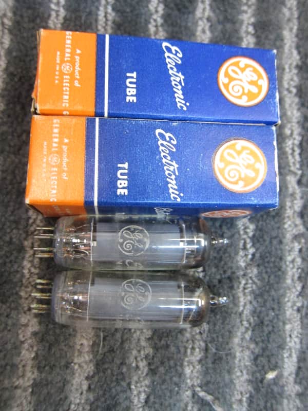 Pr NOS GE 6AQ5 Vintage Power Tubes, Gray Plates, D Getters, Vintage USA, Matching Numbers, Ex Quality, Ex Sound, Musical image 1