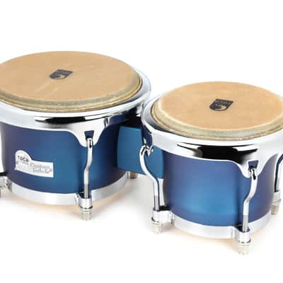 Toca Custom Deluxe Wood Bongo Drums Set - Blue Finish image 1