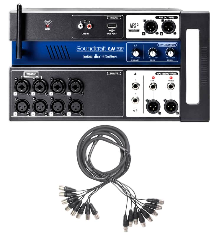 Soundcraft Ui12 Digital Mixer w/Wifi+App Control+Recording Ui 12+Snake Cable image 1