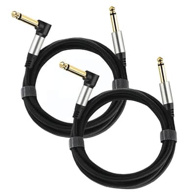 2-Pack Guitar Cables 1/4 Inch 6.35mm Male to Male Jack Right Angle to Straight Nylon Braided Mono Instrument Cable (6.6FT) image 1