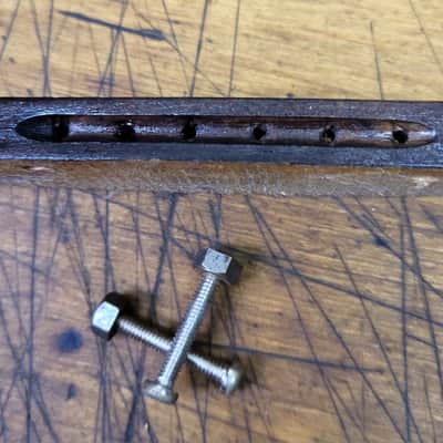 Vintage RARE 1966 Japan Checkmate Acoustic Guitar String Through Bridge Tailpiece Saddle with Original Installation Bolts Luthier Parts image 8