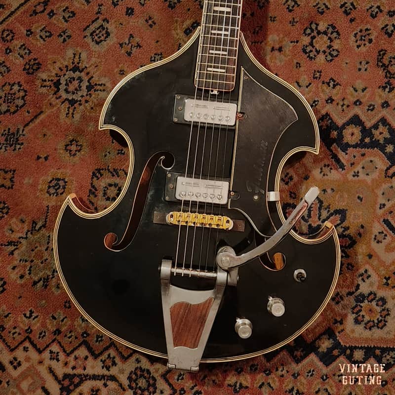 1967 Firstman Liverpool Special Black w/ Gigbag | Teisco-Made, Hollow Body, Japan Vintage - Good