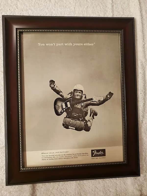 1965 Fender Guitars Promotional Ad Framed Fender Jazzmaster Original image 1