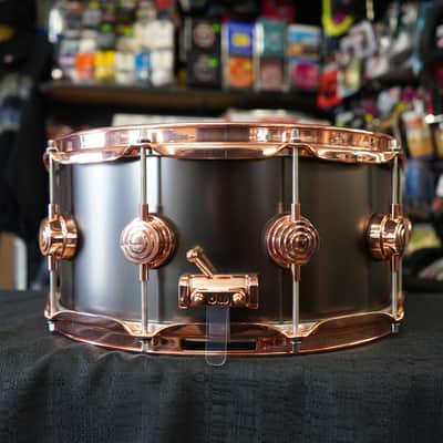 DW USA Collectors Series 6.5x14" Brass Shell Snare Drum w/ Copper Hardware - Satin Black image 3
