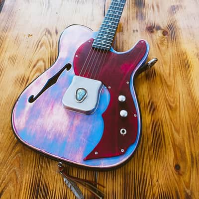 MADE TO ORDER - The Navajo Guslinger - Tribal Style Esquire Thinline Tele - Wine Red/Azul/Brown image 2