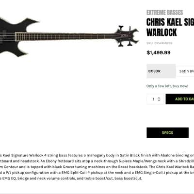 B.C. Rich Chris Kael Warlock Bass - Satin Black + BC Rich Custom Shop Warlock case BOTH MINT image 10