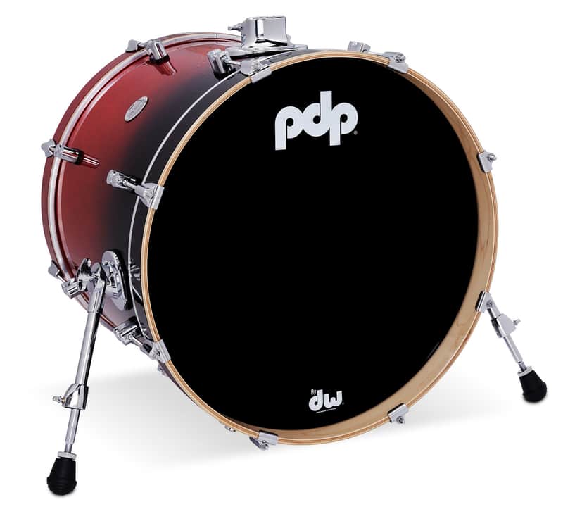 PDP Concept Series Maple Bass Drum, 16x20, Red to Black Fade w/Chrome Hardware image 1