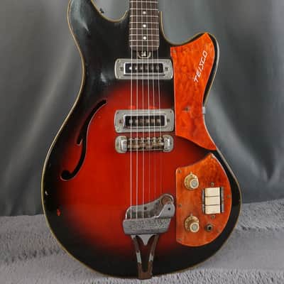 Vintage 1960s Teisco Semi-Hollow Electric Guitar Sunburst MIJ Gold Foil Pickups w/ Case – Refret image 2