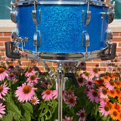 1960s Ludwig School Festival 6.5x14 Snare Drum Blue Sparkle COB image 9