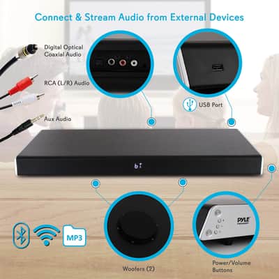 Pyle Surround Sound TV Sound Bar - Bluetooth Compatible Wireless Soundbar For TV w/ Built in Subwoofer Speaker - Television Sound Bar System w/ LCD/Optical Audio/RCA/AUX/USB/Coaxial PSBV620BT image 2