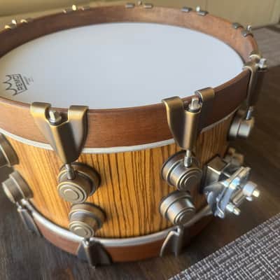 7”x14” Custom Creation Snare Drum - Solid Exotic Zebra Wood Shell - DW Timeless Timber Hardware image 3