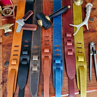 "Arthur" - Handmade Lyvenden distressed leather guitar strap - Ocean Blue image 12