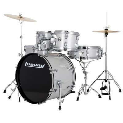 Ludwig LC190 Accent Fuse 5-Piece Complete Drum Set with Cymbals and Hardware, Silver Sparkle image 2