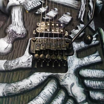 Hand carved Hembry Skull and Bones guitar for George Lynch mom, ESP, J Frog fans image 11