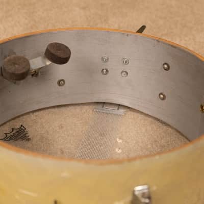 1960s Gretsch 5.5x14 Dixieland White Marine Pearl Snare Drum image 9