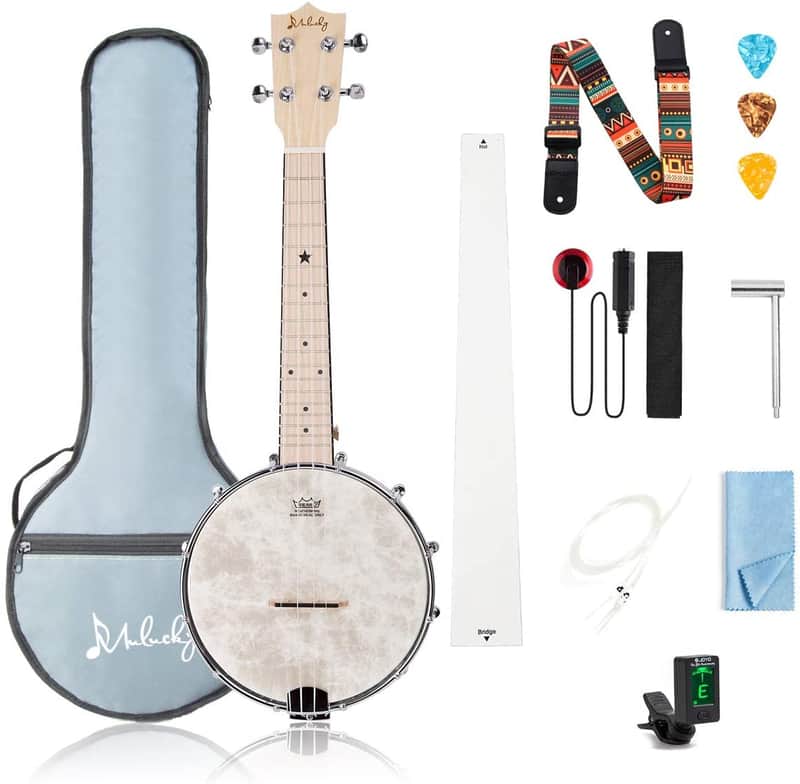 4 String Banjo Ukulele Concert 23 inch Remo Drumhead Maple Body + Truss Rod Gig Bag and Accessories image 1