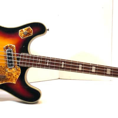 Royal Artist funky old vintage hollowbody bass guitar moserite influenced japanese bizarre Bruno 1960s Sunburst image 2