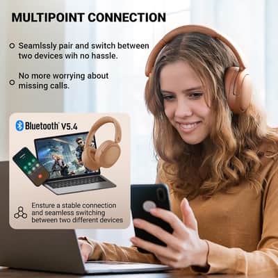 Edifier V80 Hybrid Active Noise Cancelling Bluetooth Headphones, Brown image 4