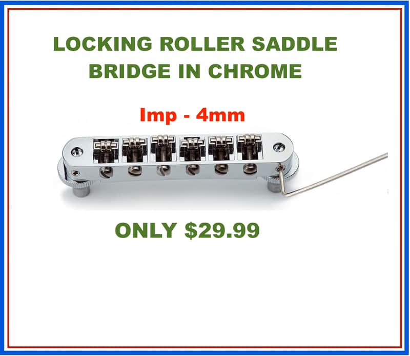 Guyker Locking Imperial 4mm TuneOMatic Chrome Roller Saddle Bridge fits 6 String Electric USA Made Guitars image 1